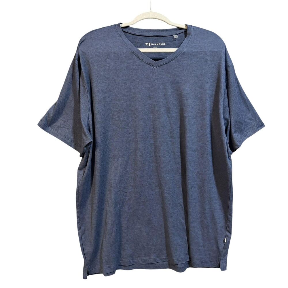 7 Diamonds Shirt Mens 2XL Blue Solid V Neck Short Sleeve Stretch Tee Tagless